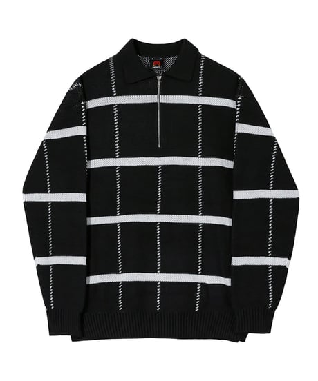 check pattern half zip polo knit sweater /2color　NL2064
