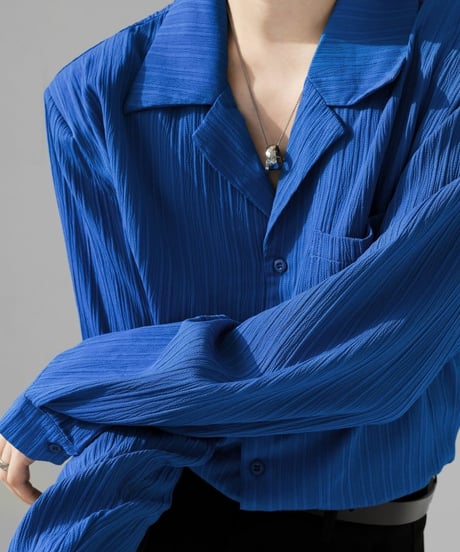 textured open collar long sleeve shirt /3color　NL2080