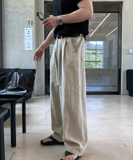 wide-leg pleated linen blend trousers /5color　NL2118