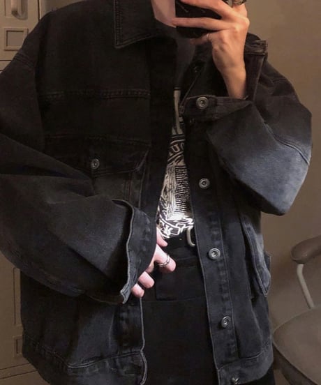 washed black heavy denim jacket　NL2097