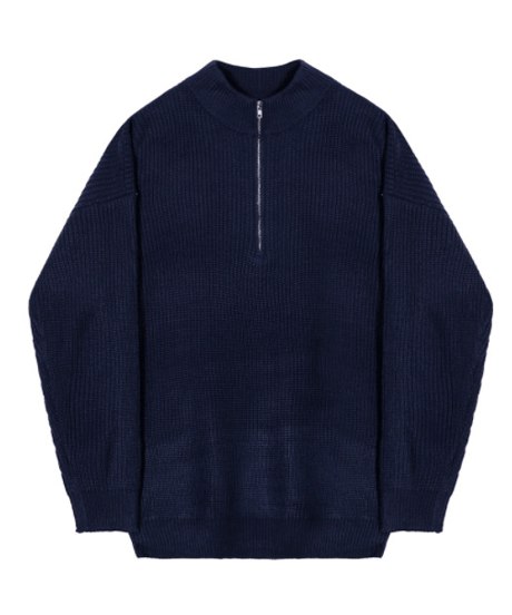 half-zip rib knit navy sweater　NL2173