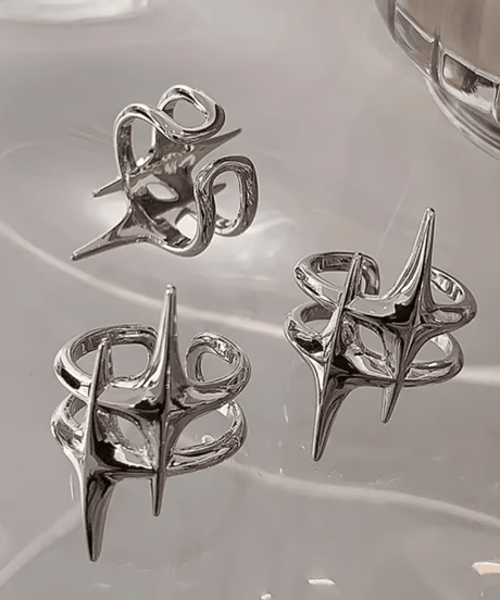 cyber punk spike star ring silver　NL2219