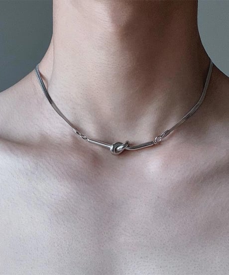 silver snake chain  knot necklace　NL2093