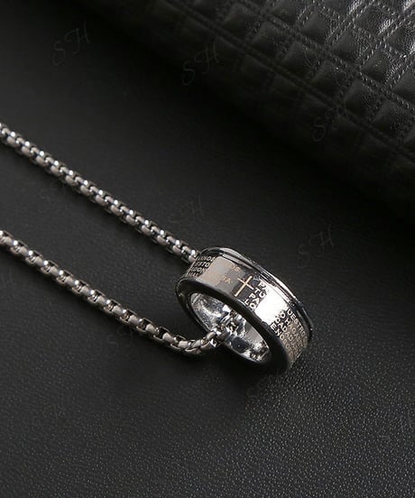 spanish lord's prayer ring pendant box chain necklace　NL2211