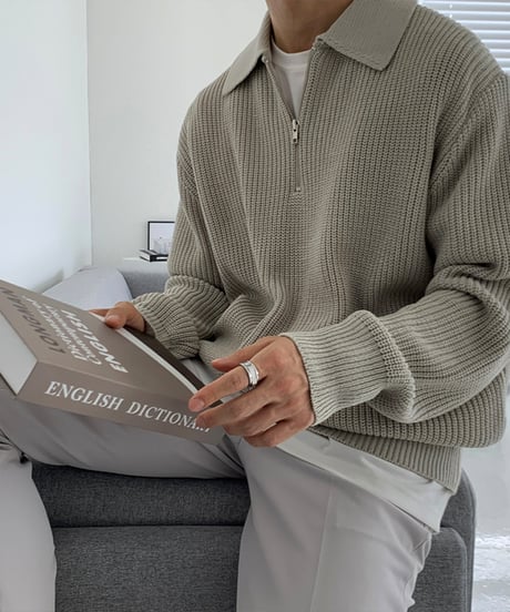 half zip collar rib knit sweater /3color　NL2063