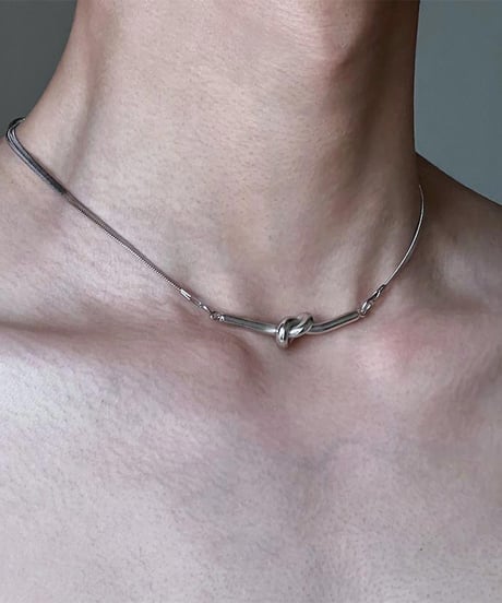 silver snake chain  knot necklace　NL2093
