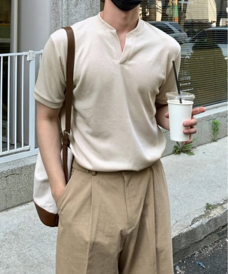 henley neck polo shirt /3color　NL2115
