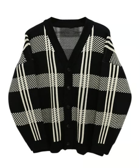 oversized plaid knit cardigan black　NL2161