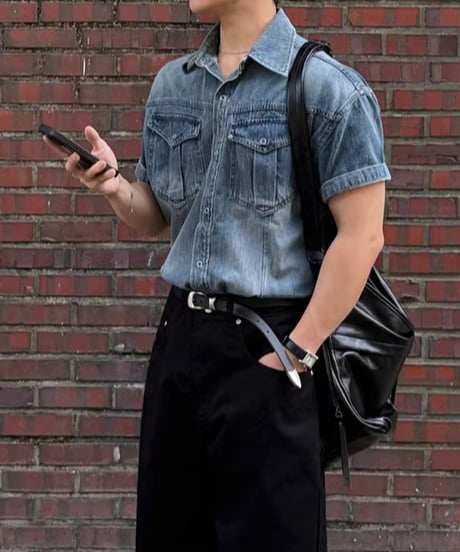 wide silhouette black denim pants　NL2409