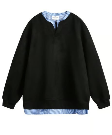 layered v-neck stripe sweatshirt /2color　NL2355