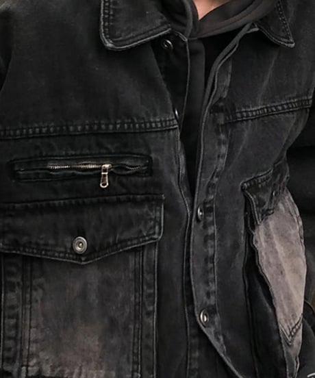 washed black heavy denim jacket　NL2097