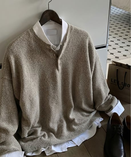 henley neck pullover knit　NL2108