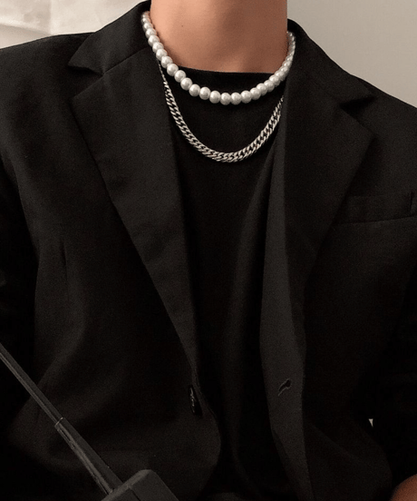 double strand pearl and curb chain necklace　NL2185