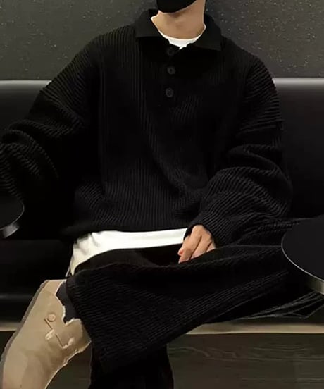 oversized polo collar rib knit /4color　NL2098