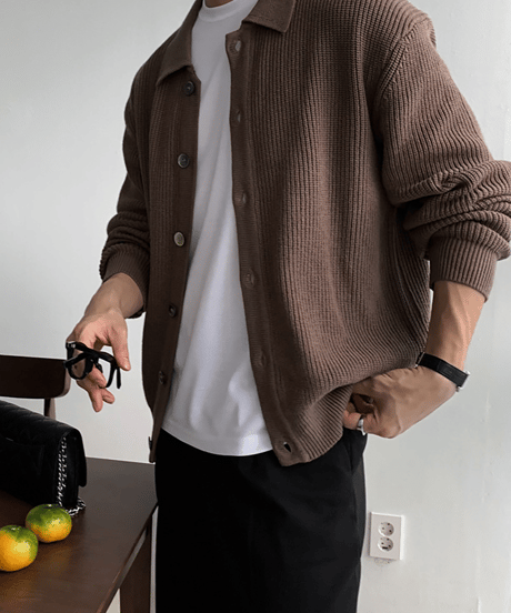 collar ribbed knit cardigan /3color　NL2117