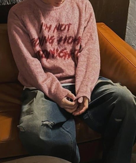 graphic brushed crew neck knit /3color　NL2094