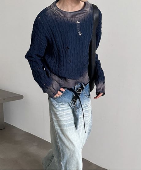 distressed cable knit /2color　NL2009