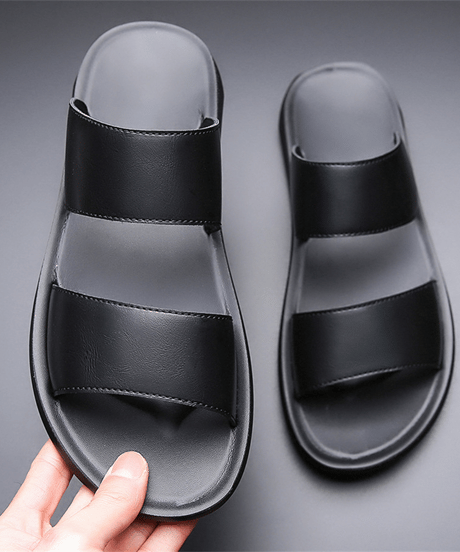 men's double strap leather slide sandals /3color　NL2385