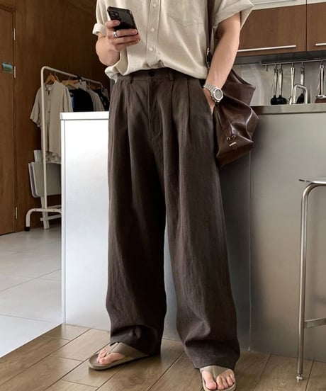 wide tuck linen slacks /6color　NL2326