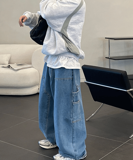 wide fit panel worker denim pants /2color　NL2172