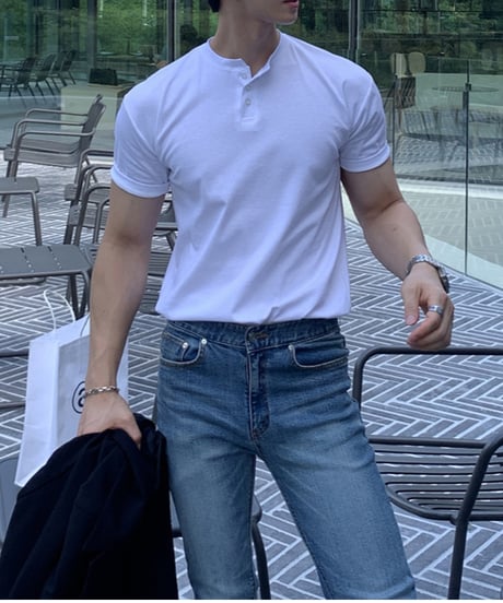 sleeve henley neck knit tee /4color　NL2122