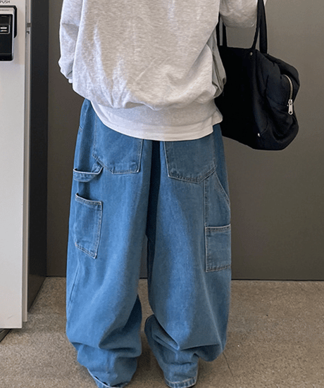 wide fit panel worker denim pants /2color　NL2172