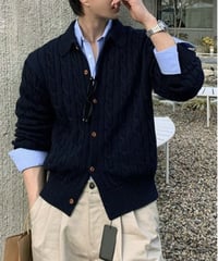 cable knit collared cardigan /2color　NL2106