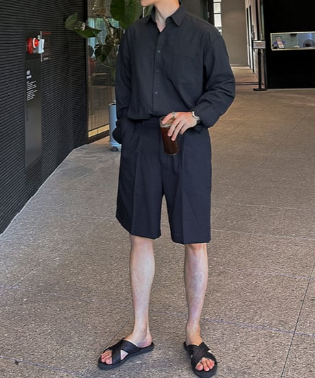 relaxed linen blend black shirt　NL2128