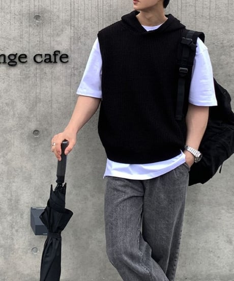 oversized hooded knit vest /2color　NL2130