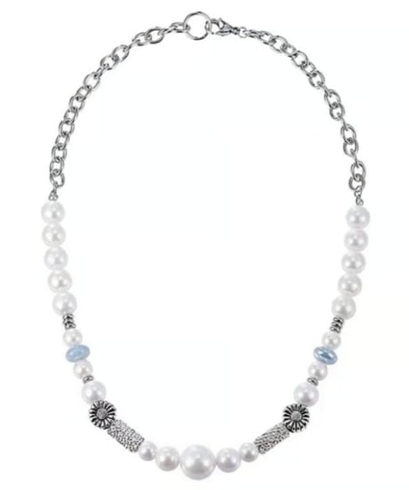 retro mixed pearl and turquoise charm necklace　NL2255