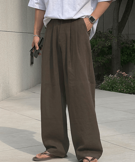 wide-leg pleated linen blend trousers /5color　NL2118
