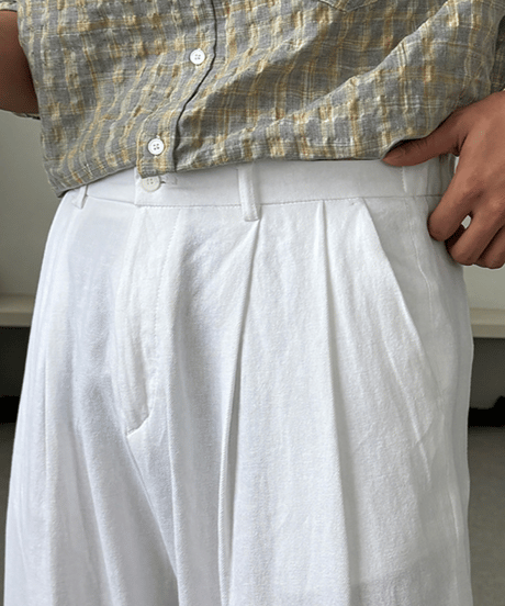 wide pleated white linen pants　NL2323