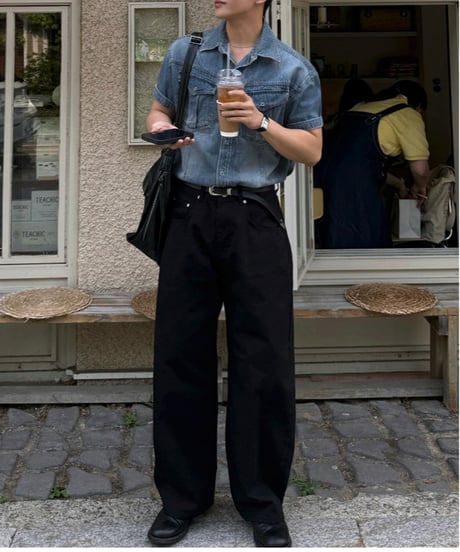 wide silhouette black denim pants　NL2409