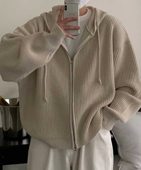 oversized zip-up knit hoodie /2color　NL2102