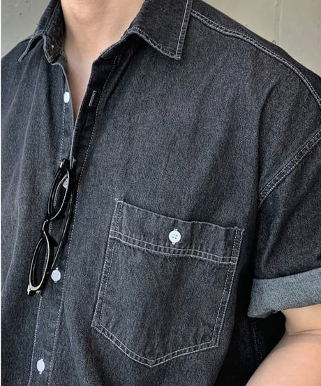 relaxed black denim shirt　NL2321
