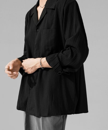 textured open collar long sleeve shirt /3color　NL2080