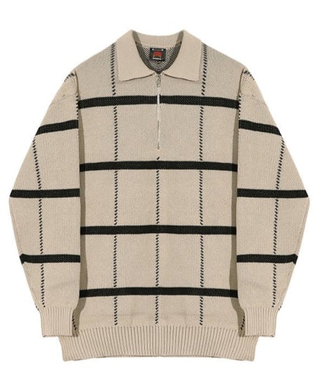 check pattern half zip polo knit sweater /2color　NL2064