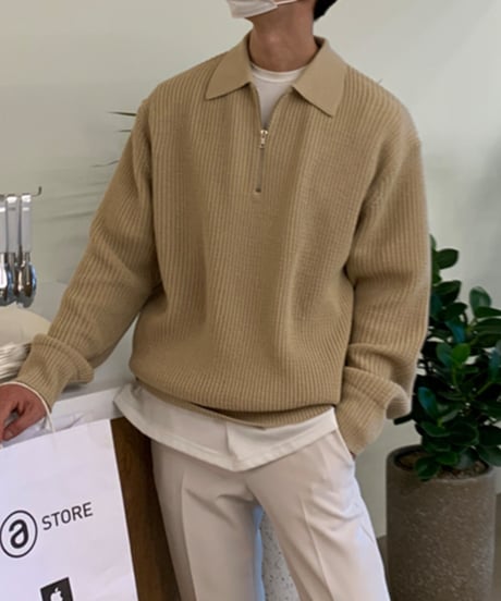 half zip collar rib knit sweater /3color　NL2063