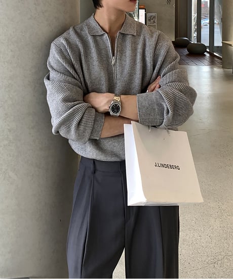 half zip ribbed knit sweater /2color　NL2116