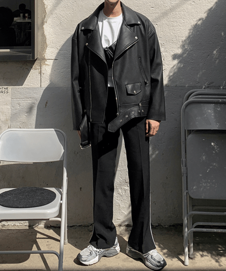 oversized faux leather riders jacket 　NL2091