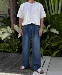 relaxed wide fit pleated denim pants /2color　NL2400