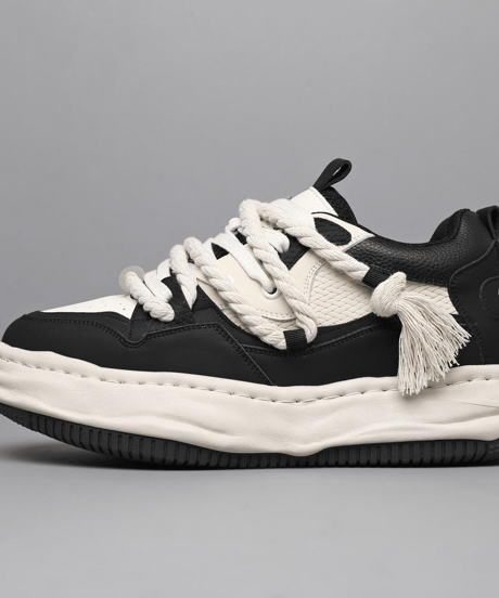 black and white chunky sneakers with rope laces /4color　NL2364
