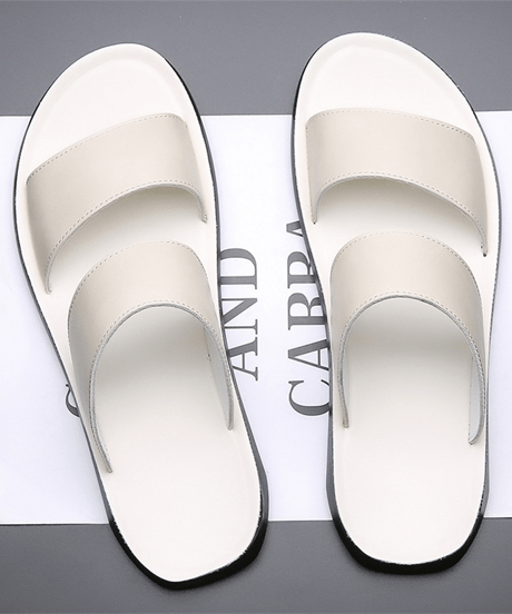 men's double strap leather slide sandals /3color　NL2385