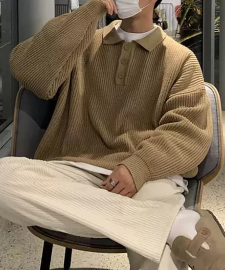 oversized polo collar rib knit /4color　NL2098