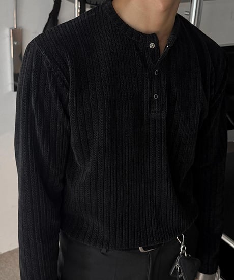 corduroy ribbed henley neck shirt /4color　NL2087