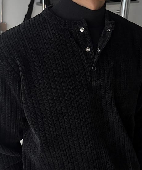 corduroy ribbed henley neck shirt /4color　NL2087