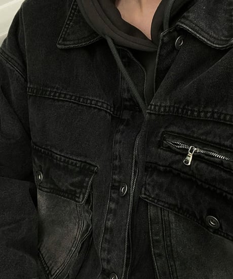 washed black heavy denim jacket　NL2097