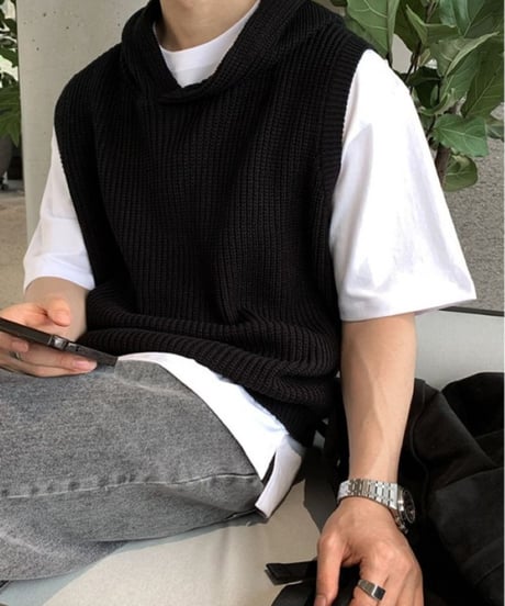 oversized hooded knit vest /2color　NL2130