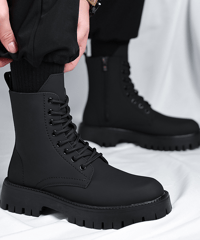 men's platform lace-up boots black　NL2359