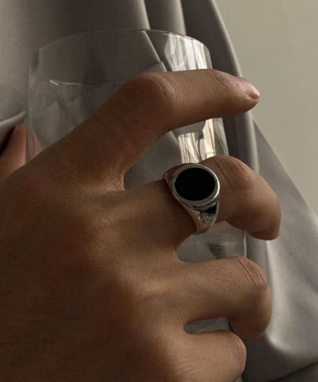 black onyx oval signet ring s925　NL2196